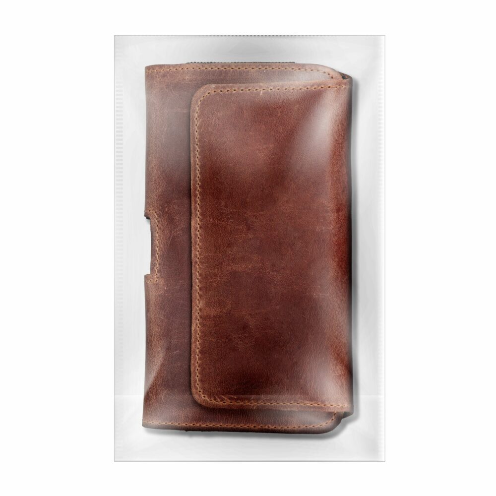 ROYAL Crazy Horse universal horizontal leather belt holster size M for IPHONE 12 MINI / 13 MINI / SAMSUNG A40 / S8 / XIAOMI 12 / Redmi 5A brown