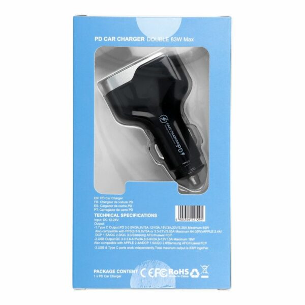 Car charger USB A + Type C PD QC3.0 3A 83W CC53-1A1C black