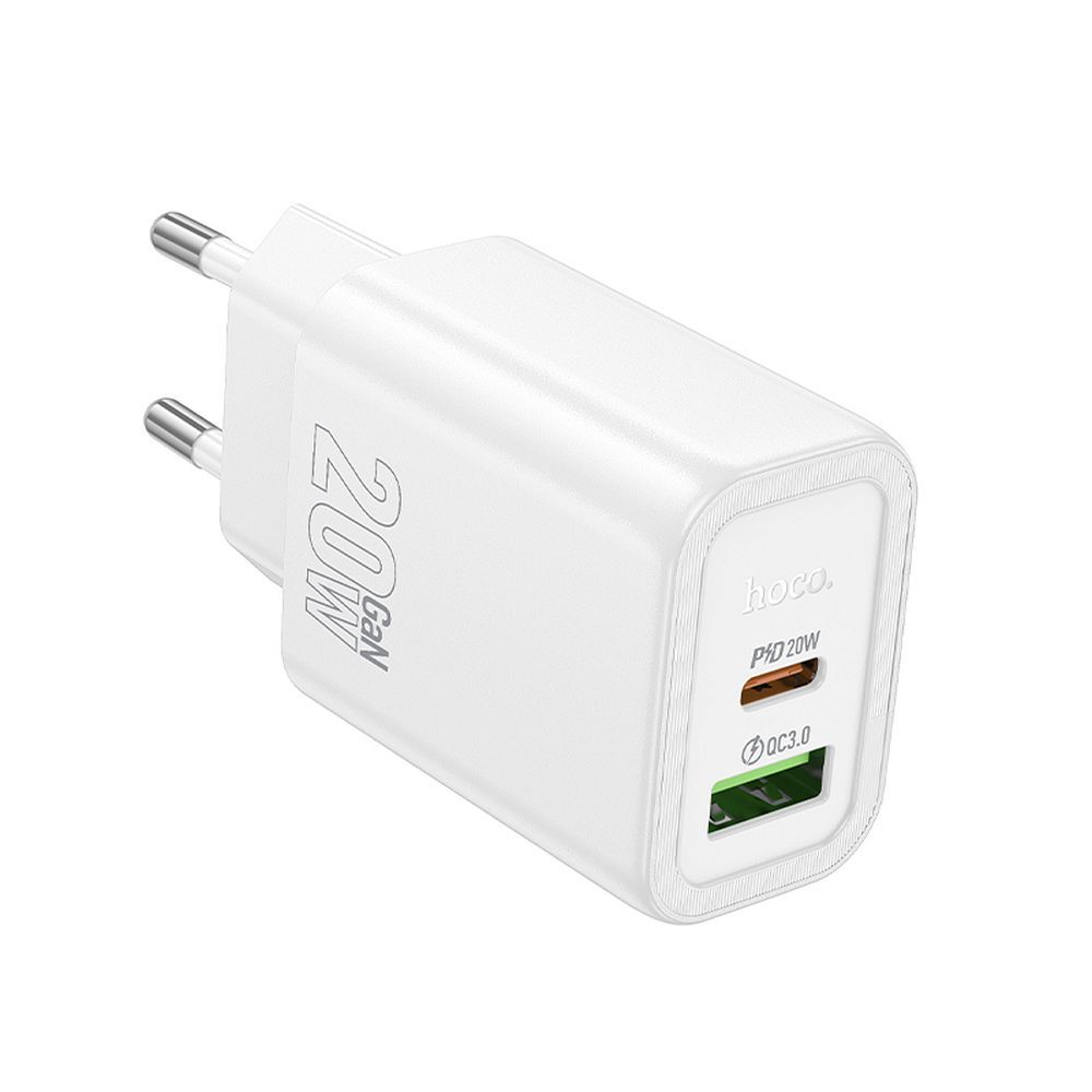 HOCO wall charger USB A + Type C PD QC3.0 3A 20W N61 white