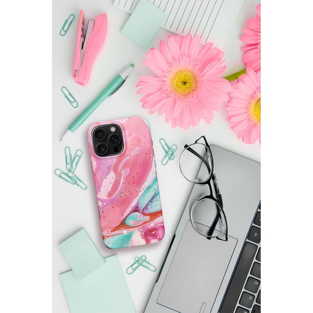FORCELL F-PROTECT Mirage, Military Drop-Tested case compatible with MagSafe for IPHONE 15 PRO pink marble