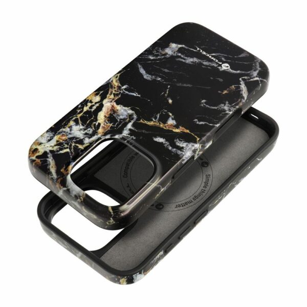 FORCELL F-PROTECT Mirage, Military Drop-Tested case compatible with MagSafe for IPHONE 15 black marble