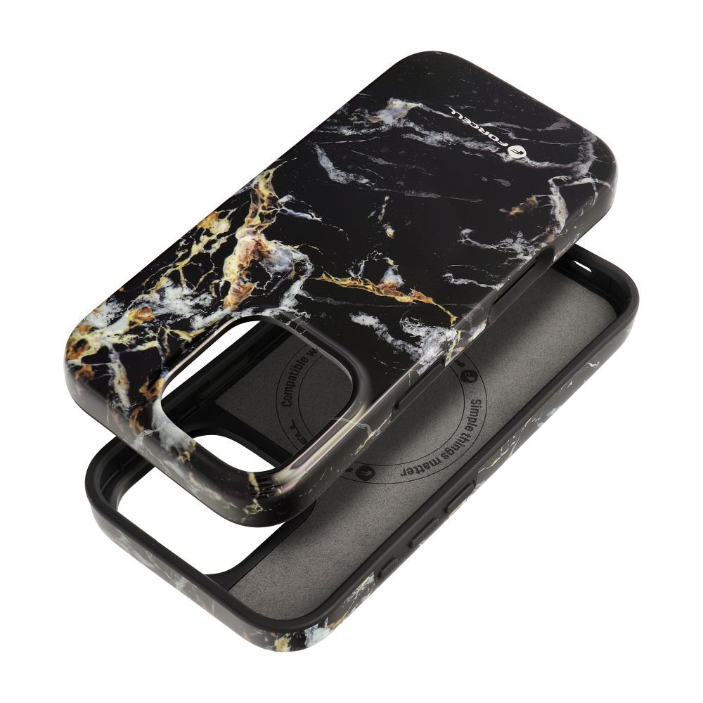 FORCELL F-PROTECT Mirage, Military Drop-Tested case compatible with MagSafe for IPHONE 15 black marble