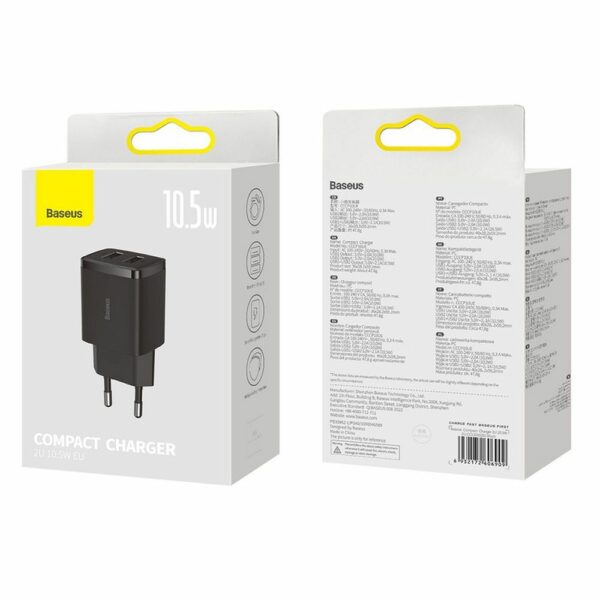 BASEUS wall charger 2 x USB A 2,1A 10,5W CCXJ010201 black