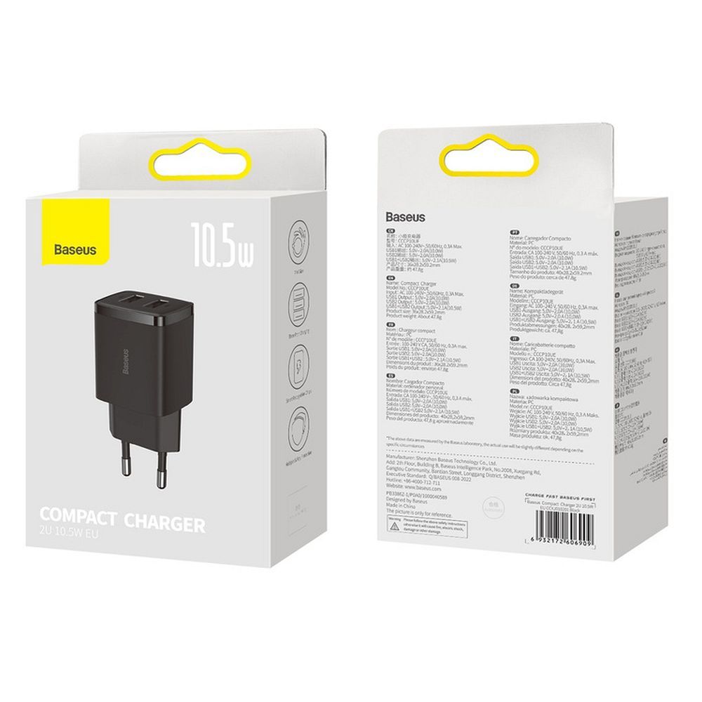 BASEUS wall charger 2 x USB A 2,1A 10,5W CCXJ010201 black