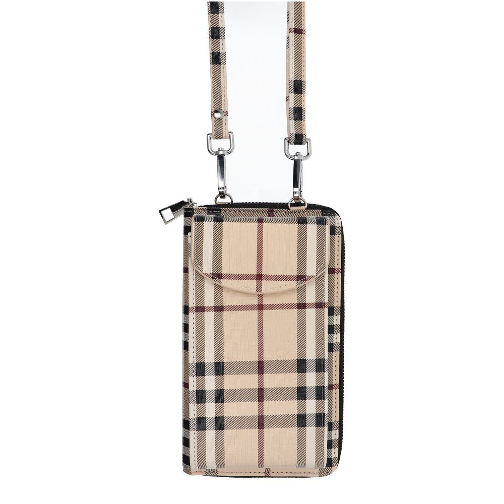 Stylish bag for mobile phone beige check
