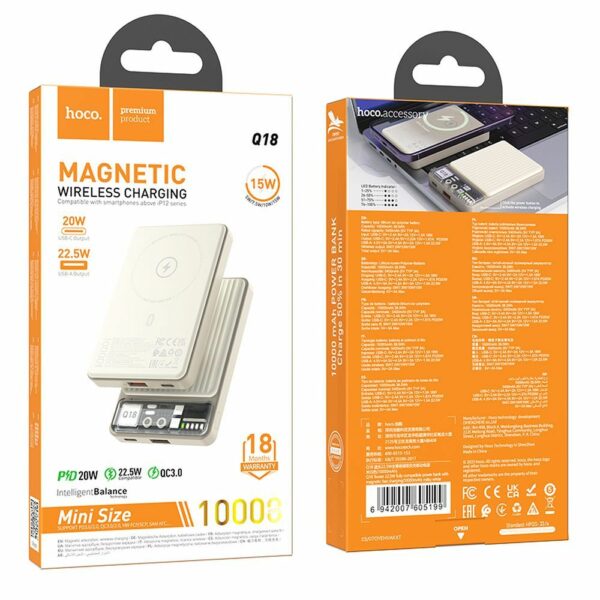 HOCO powerbnk 10000 mAh compatble with MagSafe PD QC3.0 3A 22,5W Q18 white