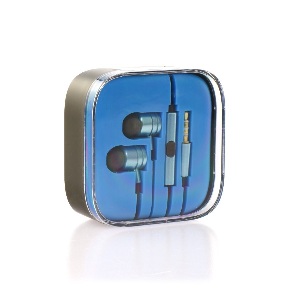 Wire earphones Jack 3,5 mm with microphone Mi metal box blue