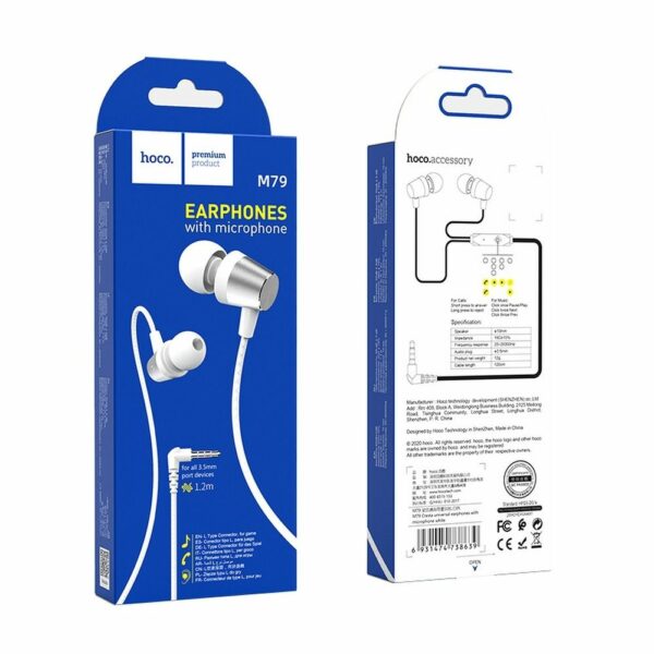 HOCO wire earphones Jack 3,5 mm with microphone M79 white