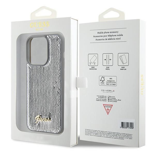 GUESS case for IPHONE 15 Pro GUHCP15LPSFDGSS (Sequin Script Metal) silver