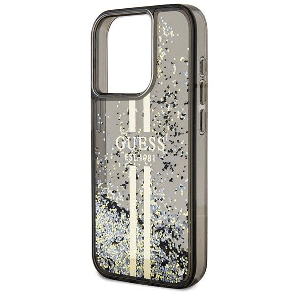 GUESS case for IPHONE 15 Pro Max GUHCP15XLFCSEGK (Liquid Glitter Gold Stripes) black