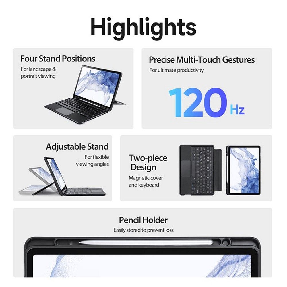 DUX DUCIS case DK foldable with Wireless Keyboard for SAMSUNG Tab S8 (X700/X706)/S7 (T870/T875/T876B) black