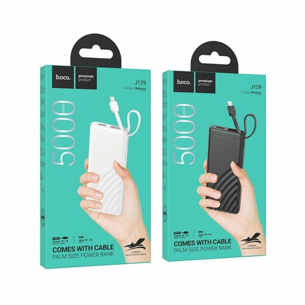 HOCO powerbank 5000 mAh with built-in cable Lightning 2A J129 white