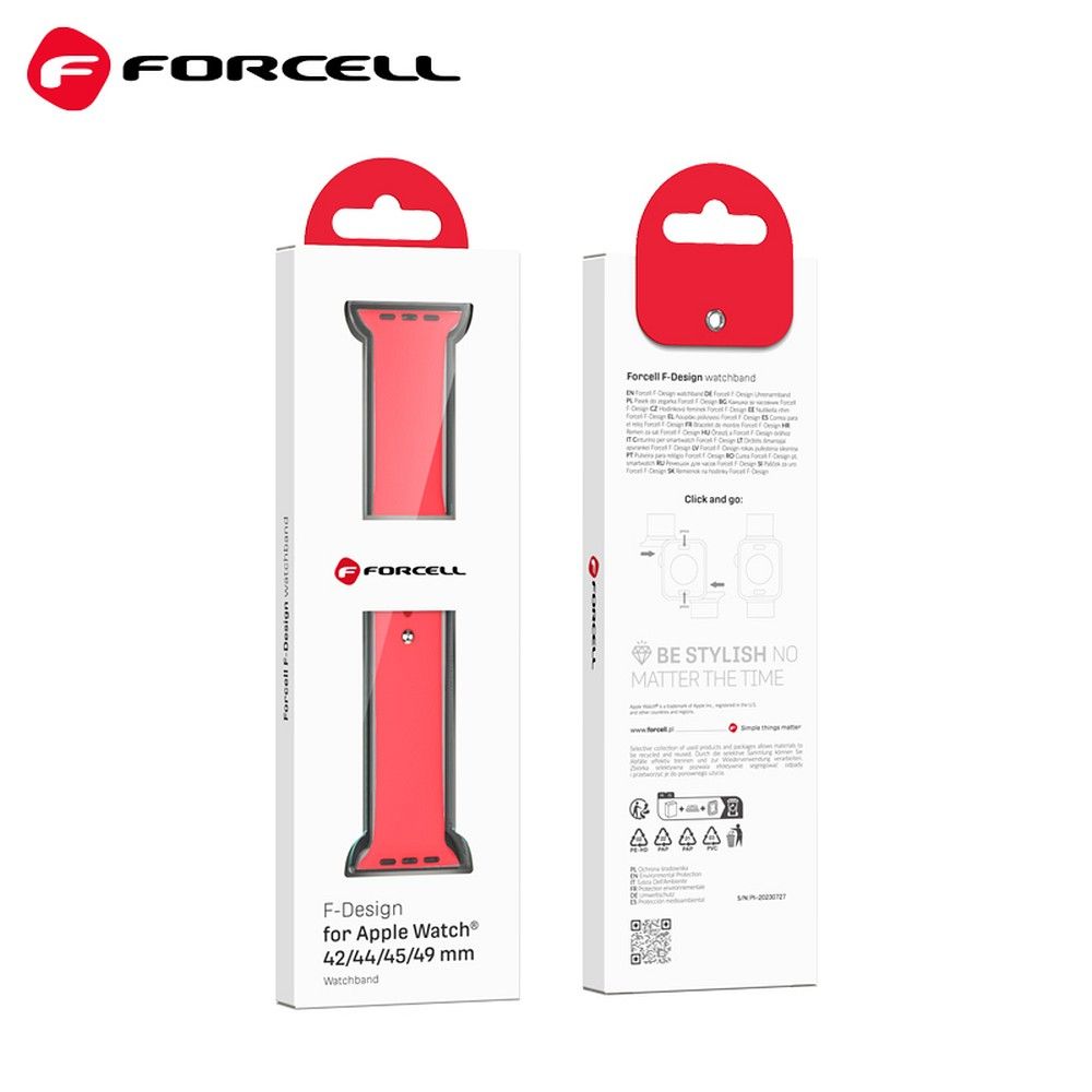 FORCELL F-DESIGN FA01 silicone strap for APPLE Watch 42 / 44 / 45 / 49 mm red