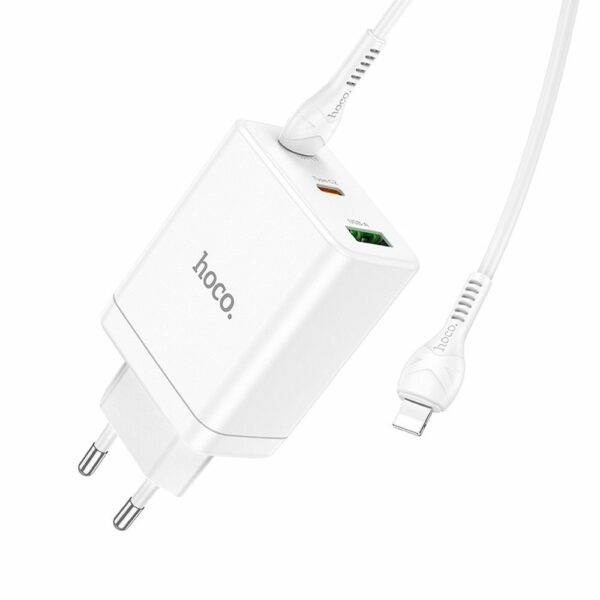 HOCO charger 2 x Type C + USB A + cable Type C to Lightning PD QC3.0 3A 35W N33 white