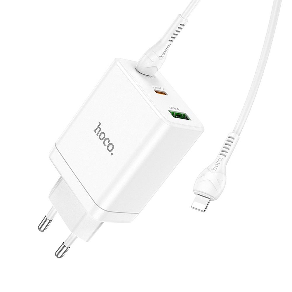HOCO charger 2 x Type C + USB A + cable Type C to Lightning PD QC3.0 3A 35W N33 white