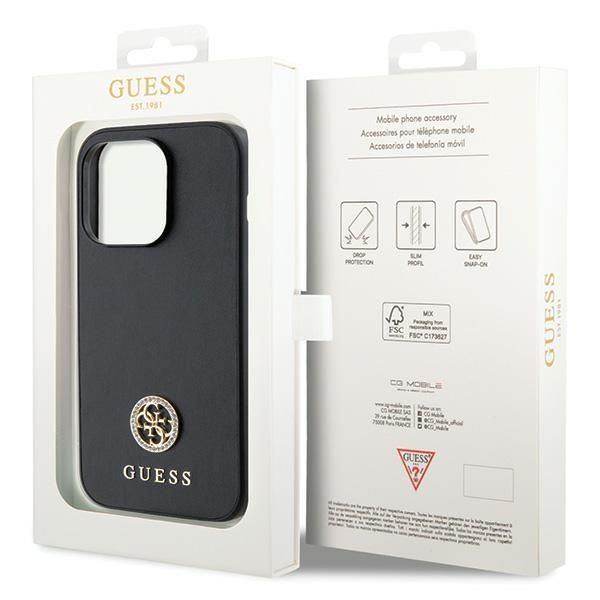 GUESS case for IPHONE 15 Pro GUHCP15LPS4DGPK (Strass Metal Logo) black