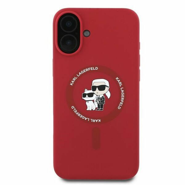 KARL LAGERFELD case for IPHONE 16 Plus compatible with MagSafe KLHMP16MSCMKCRHR (Silicone KC Body Ring) red