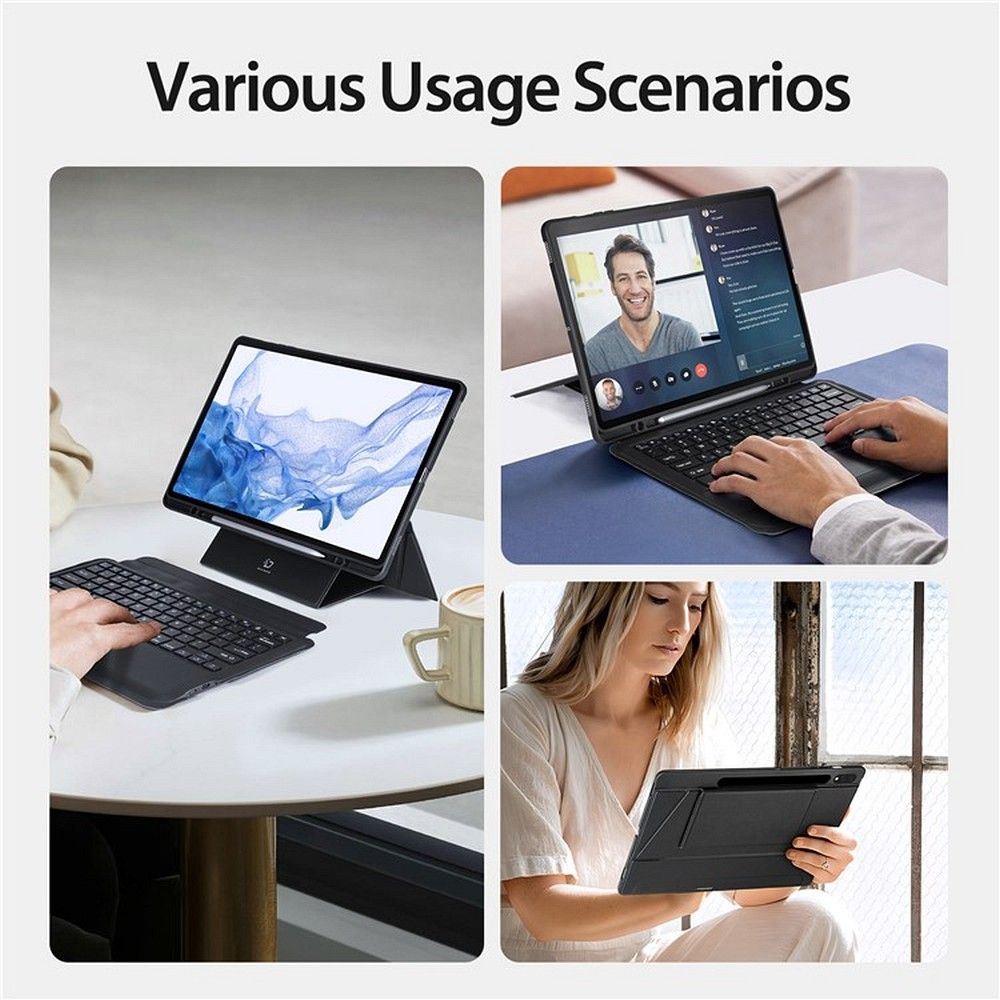 DUX DUCIS case DK foldable with Wireless Keyboard for SAMSUNG Tab S8 Plus (X800/X806)/S7FE(T730/T736B)/S7 Plus (T970/T976B) black