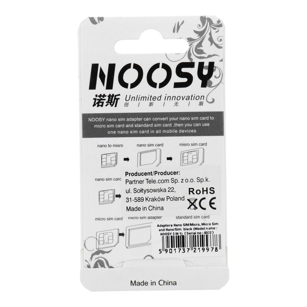 96ec4a6c762d34d86177121e119635ad Adapters Nano SIM/Micro, Micro Sim and Nano/Sim (NOOSY 3in1) black