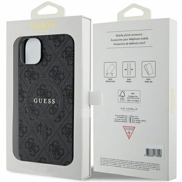 GUESS case for IPHONE 15 compatible with MagSafe GUHMP15SG4GFRK (4G Ring classic logo) black