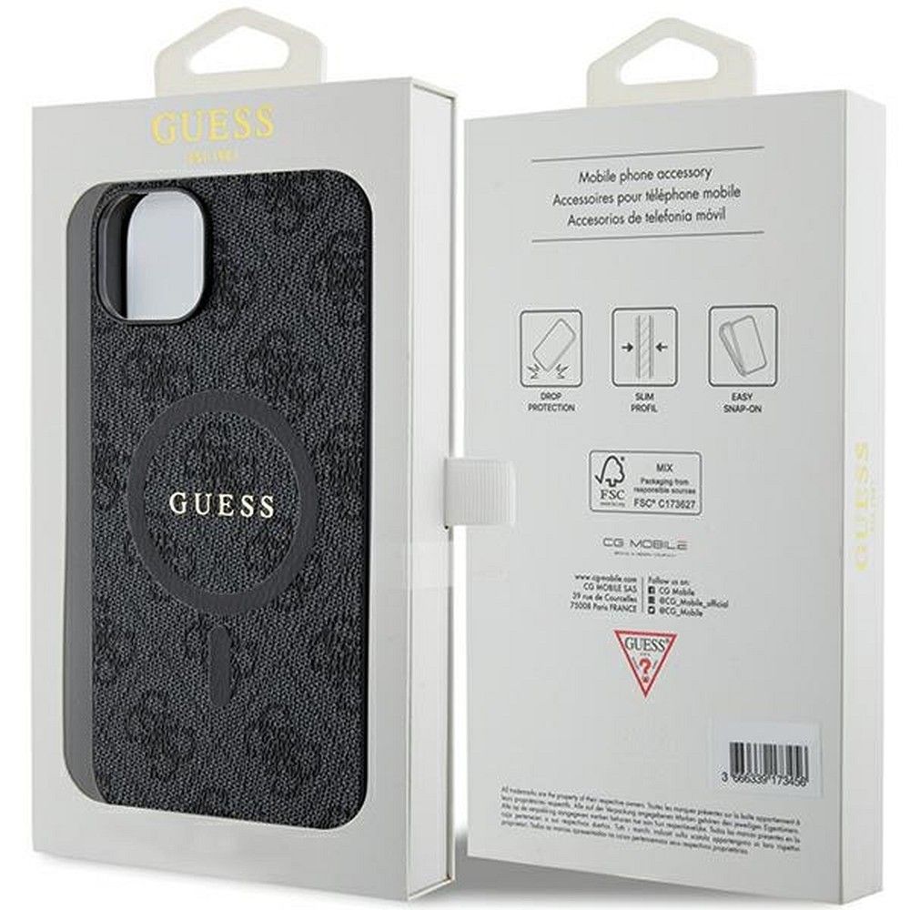 GUESS case for IPHONE 15 compatible with MagSafe GUHMP15SG4GFRK (4G Ring classic logo) black