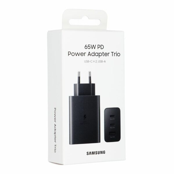 SAMSUNG original charger USB A + 2 x Typ C PD 3A 65W EP-T6530NBEGEU black blister