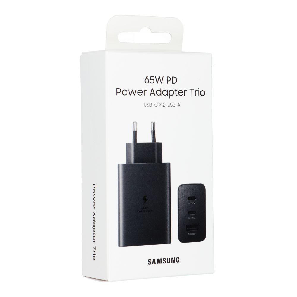 SAMSUNG original charger USB A + 2 x Typ C PD 3A 65W EP-T6530NBEGEU black blister