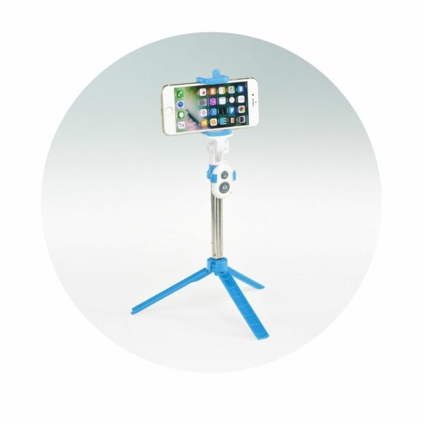 Selfie stick with wireless remote control tripod blue