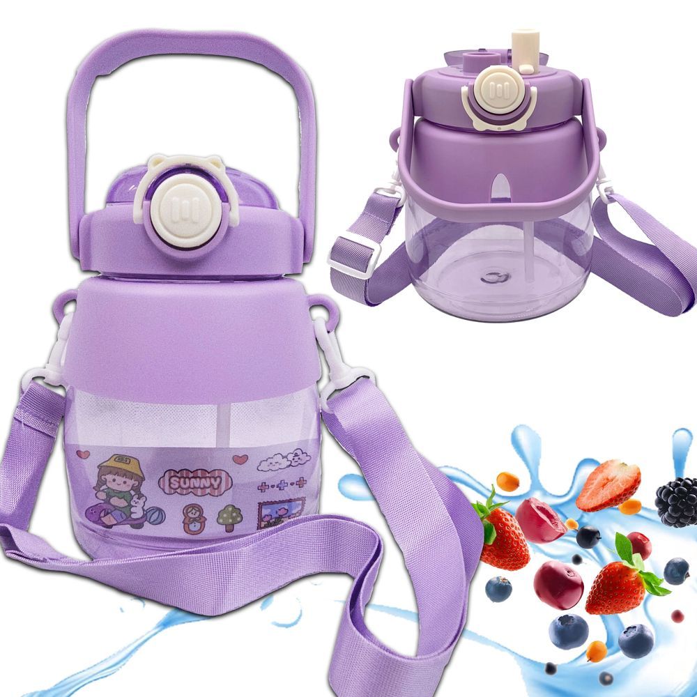 Water bottle / bottle with straw and leash for children 1L RC-K-189 Purple