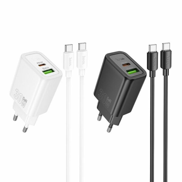 HOCO wall charger USB A + Type C + cable Type C to Type C PD QC3.0 3A 30W N63 black