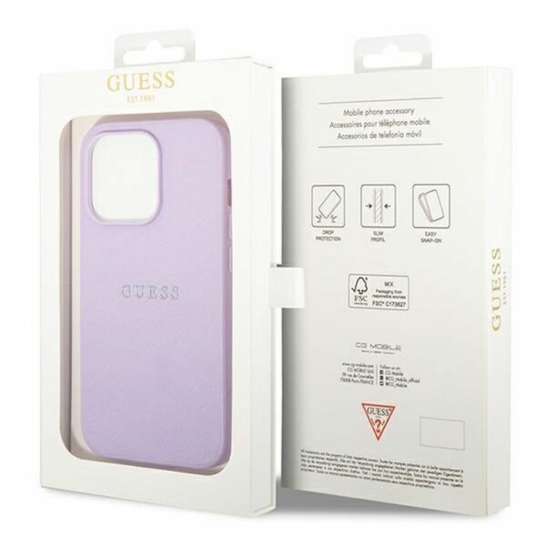 GUESS case for IPHONE 14 Pro GUHCP14LPSASBPU (Saffiano With Metal Logo) purple