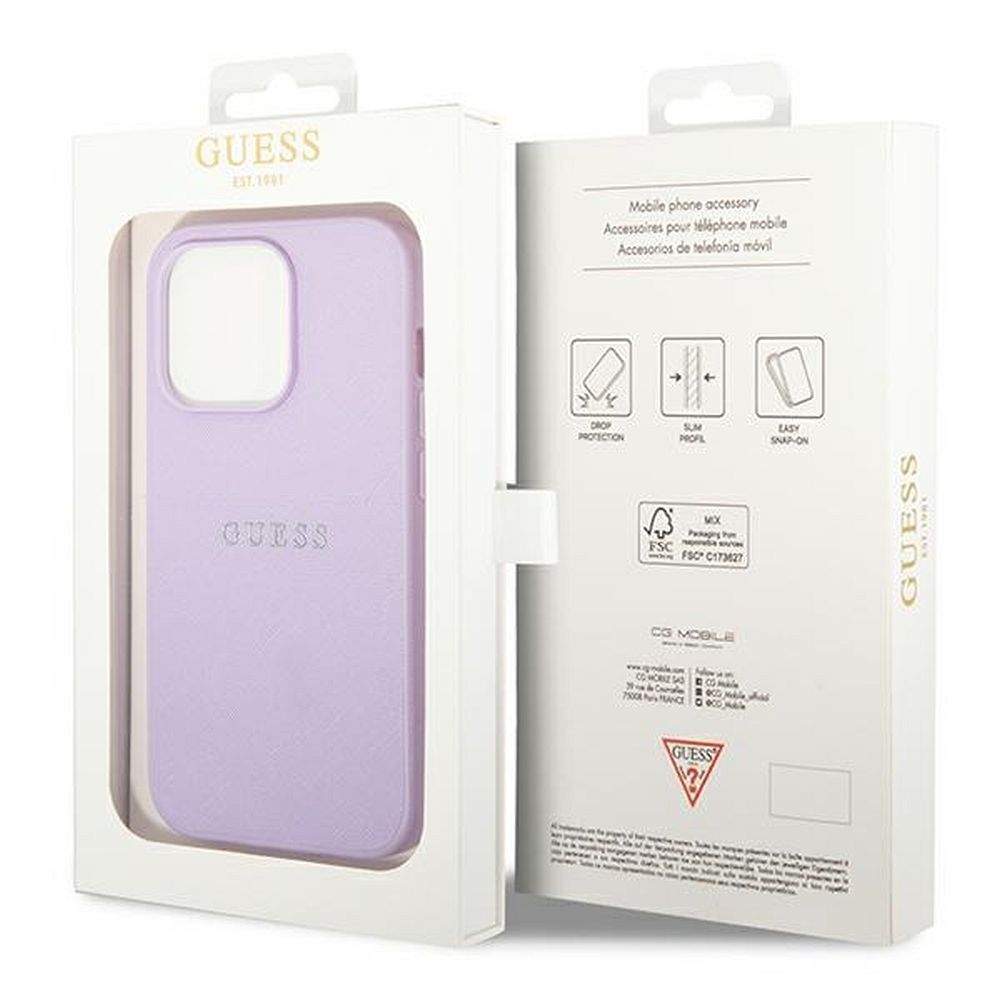GUESS case for IPHONE 14 Pro GUHCP14LPSASBPU (Saffiano With Metal Logo) purple