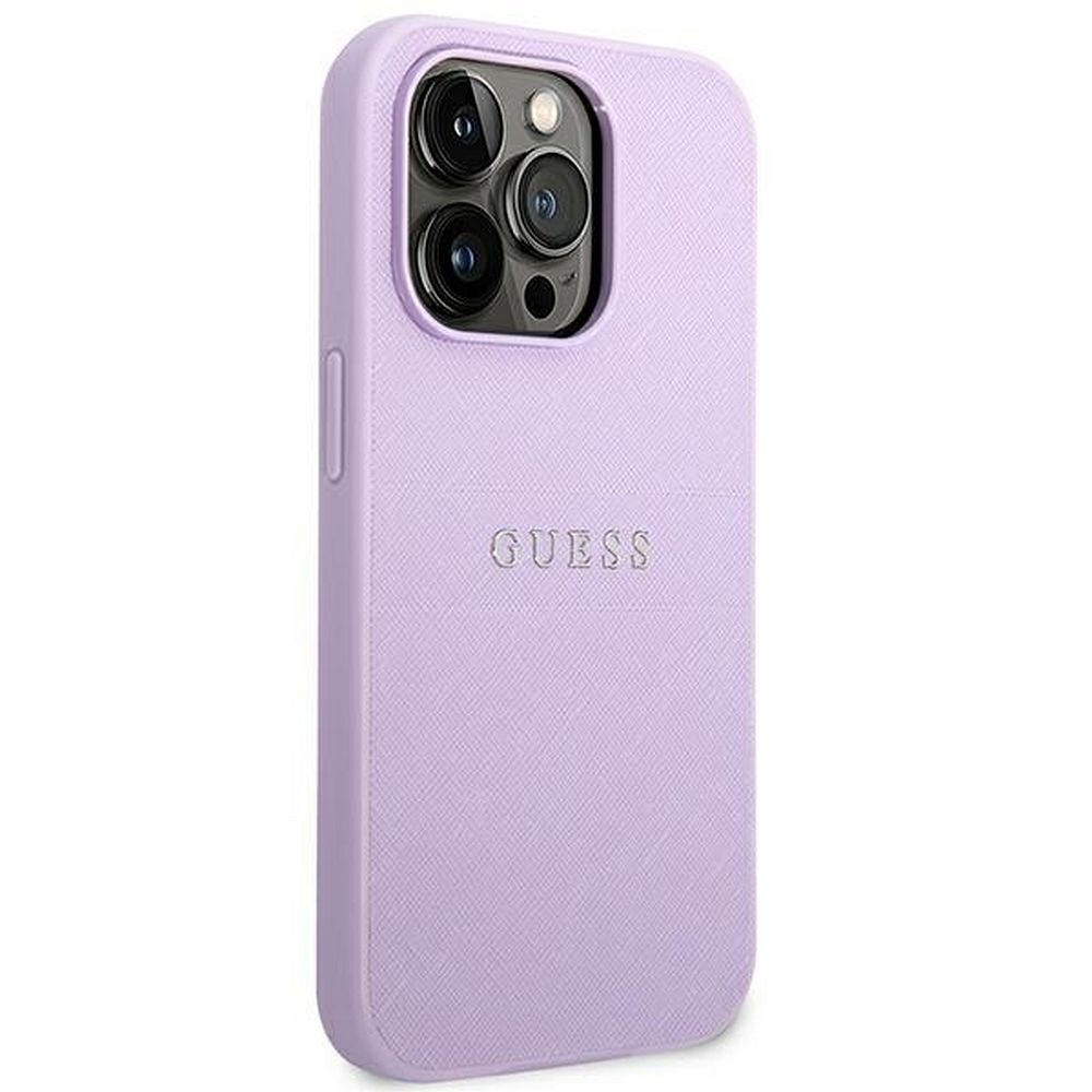 GUESS case for IPHONE 14 Pro GUHCP14LPSASBPU (Saffiano With Metal Logo) purple