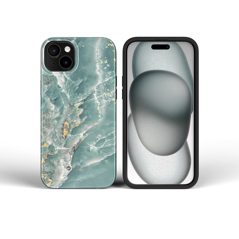FORCELL F-PROTECT Mirage, Military Drop-Tested case compatible with MagSafe for IPHONE 15 green marble
