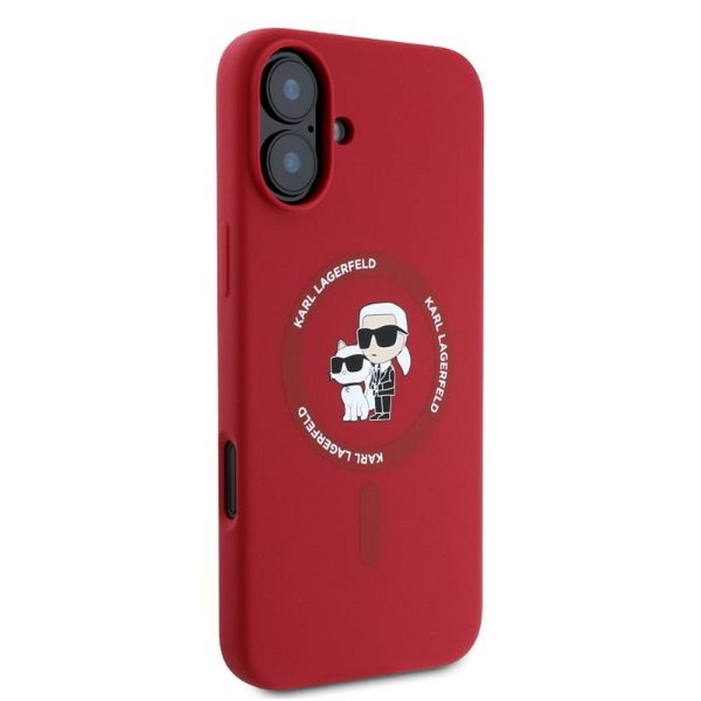 KARL LAGERFELD case for IPHONE 16 compatible with MagSafe KLHMP16SSCMKCRHR (Silicone KC Body Ring) red