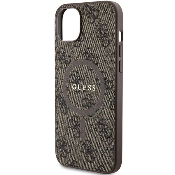 GUESS case for IPHONE 15 compatible with MagSafe GUHMP15SG4GFRW (4G Ring classic logo) brown