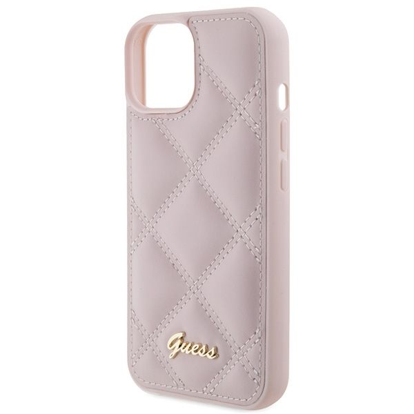 GUESS case for IPHONE 13 / 14 / 15 GUHCP15SPSQSQSP (Quilted Metal Logo) pink