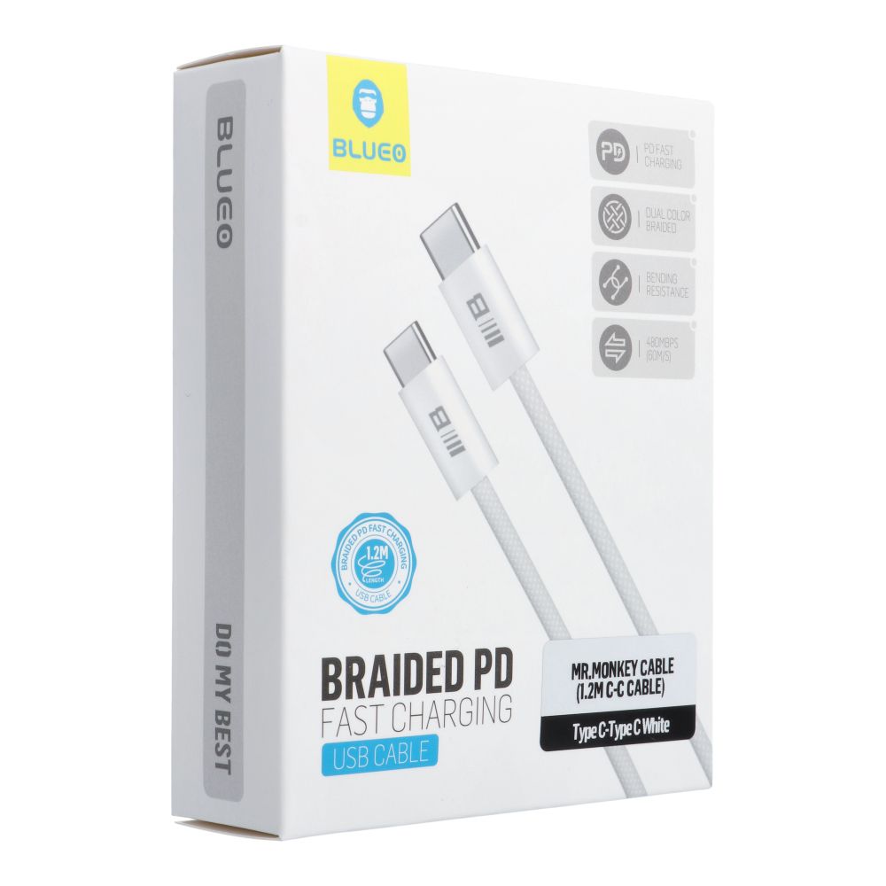 BLUEO cable Type C to Type C QC4.0 60MB/S PD60W 1,2 m white
