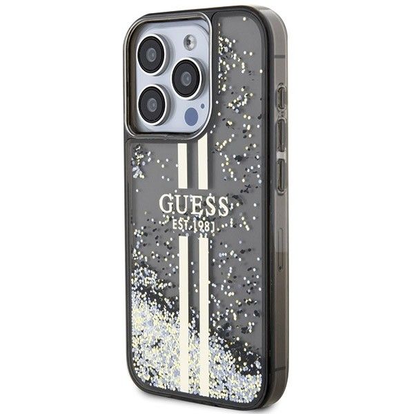 GUESS case for IPHONE 15 Pro Max GUHCP15XLFCSEGK (Liquid Glitter Gold Stripes) black