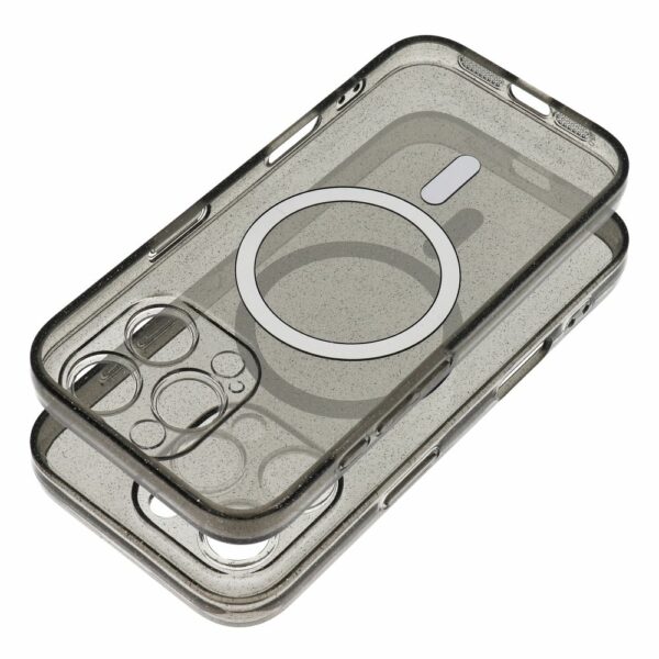 CLEAR MAG COVER case with camera protection compatible with MagSafe for IPHONE 16 PRO black glitter