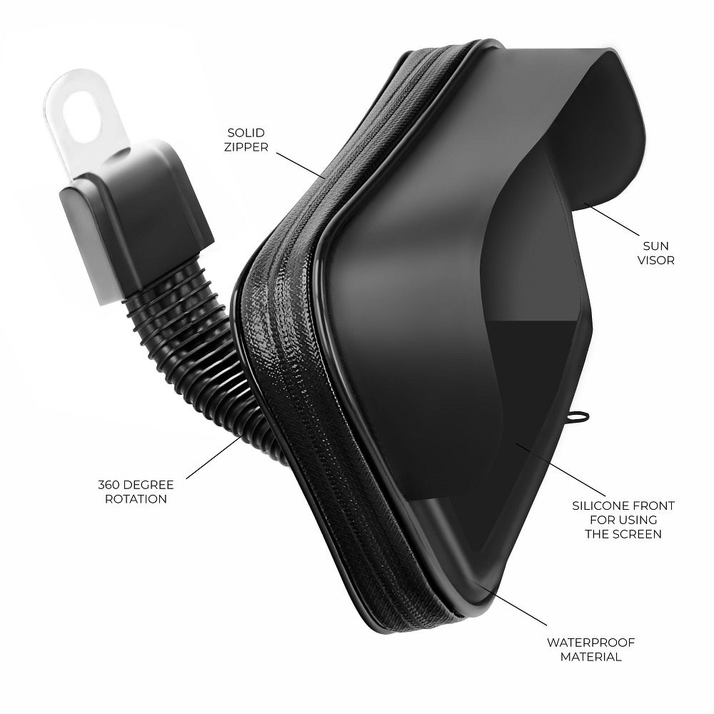 Motorcycle holder waterproof with zip and hood ( 5,5" - 6,3" ) black