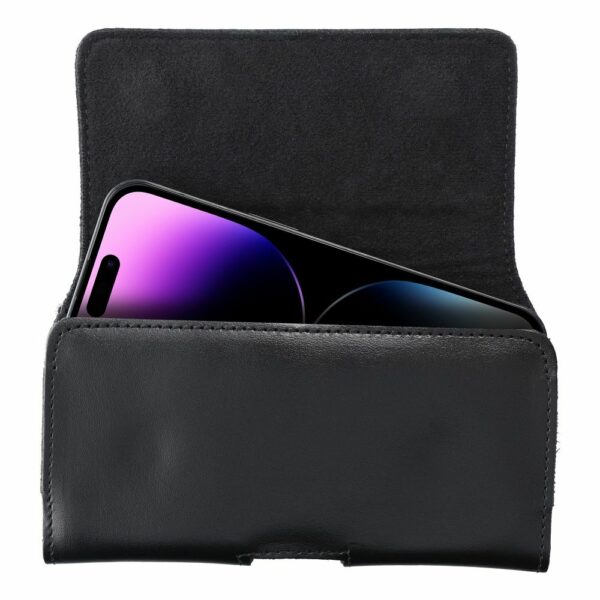 ROYAL universal horizontal leather belt holster size M for IPHONE 12 MINI / 13 MINI / SAMSUNG A40 / S8 / XIAOMI 12 / Redmi 5A black