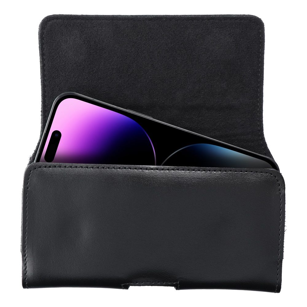 ROYAL universal horizontal leather belt holster size M for IPHONE 12 MINI / 13 MINI / SAMSUNG A40 / S8 / XIAOMI 12 / Redmi 5A black