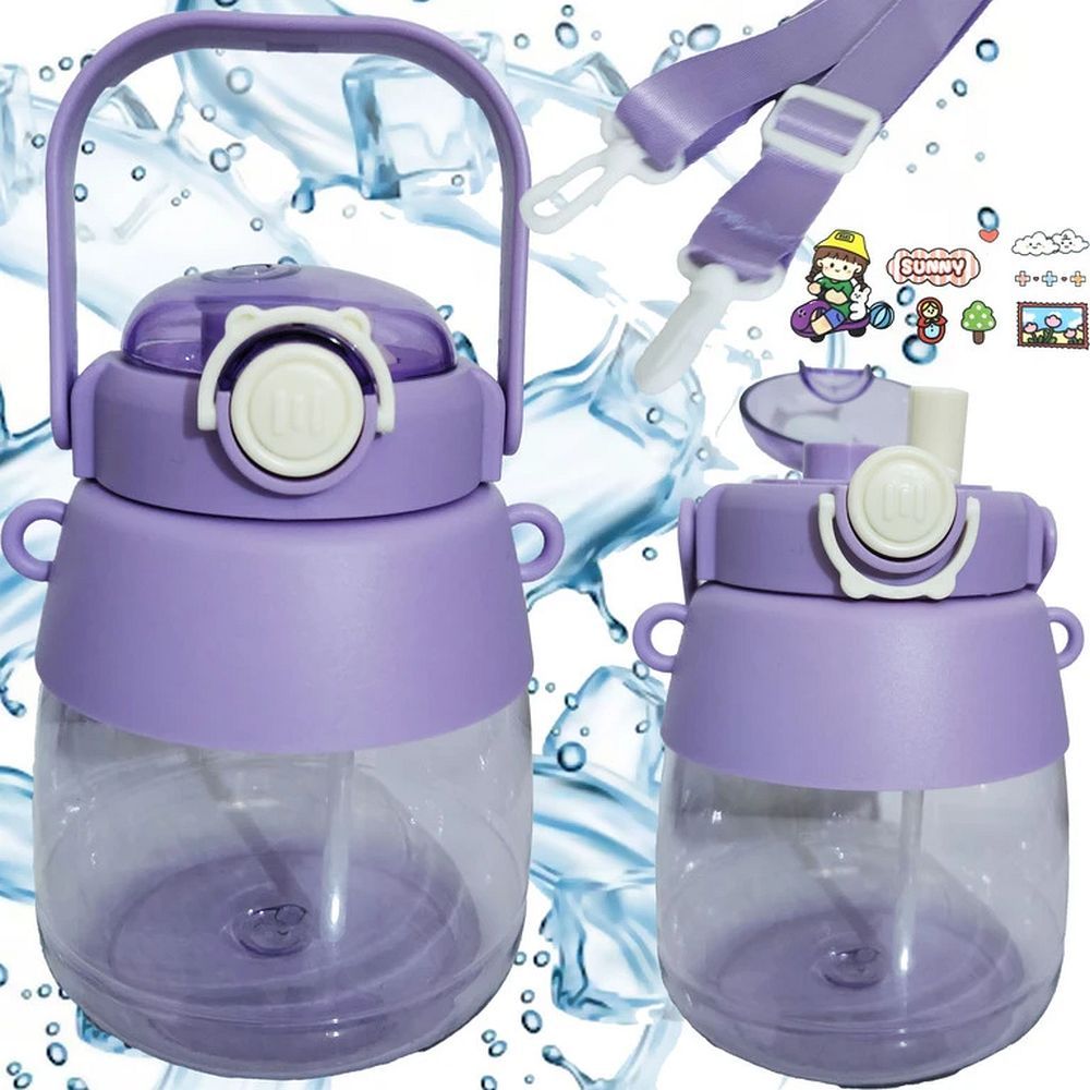 Water bottle / bottle with straw and leash for children 1L RC-K-189 Purple
