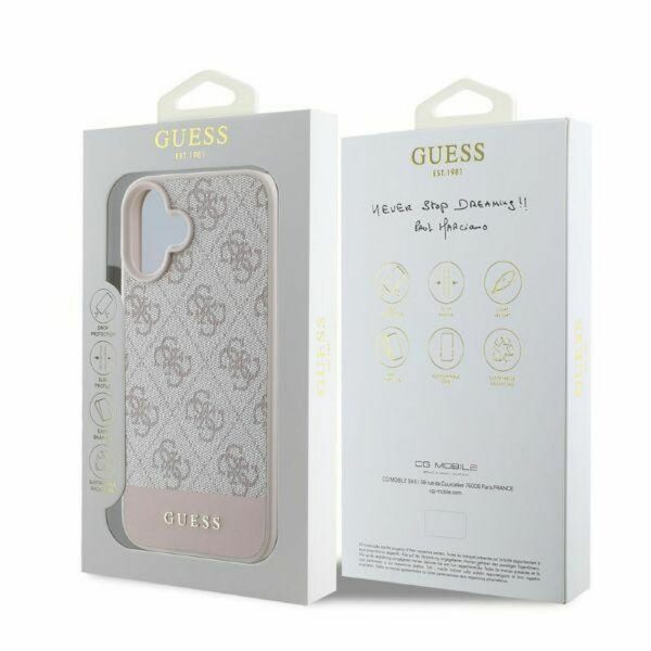 GUESS case for IPHONE 16 GUHCP16SG4GLPI (4G PU Bottom Stripe) pink