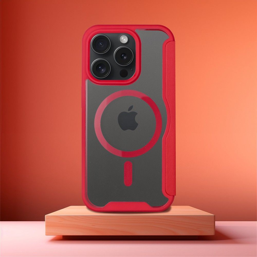 SMART MAG Book case compatible with MagSafe for IPHONE 15 Pro Max red