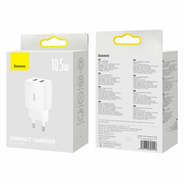 BASEUS wall charger 2 x USB A 2,1A 10,5W CCXJ010202 white