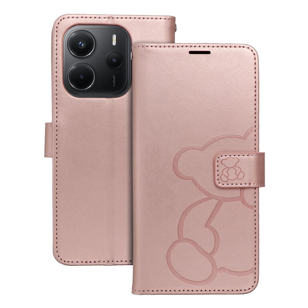 MEZZO Book case for XIAOMI Redmi Note 14 4G (GLOBAL - 164,84mm x 78,15mm x 8,16mm) teddy bear rose gold