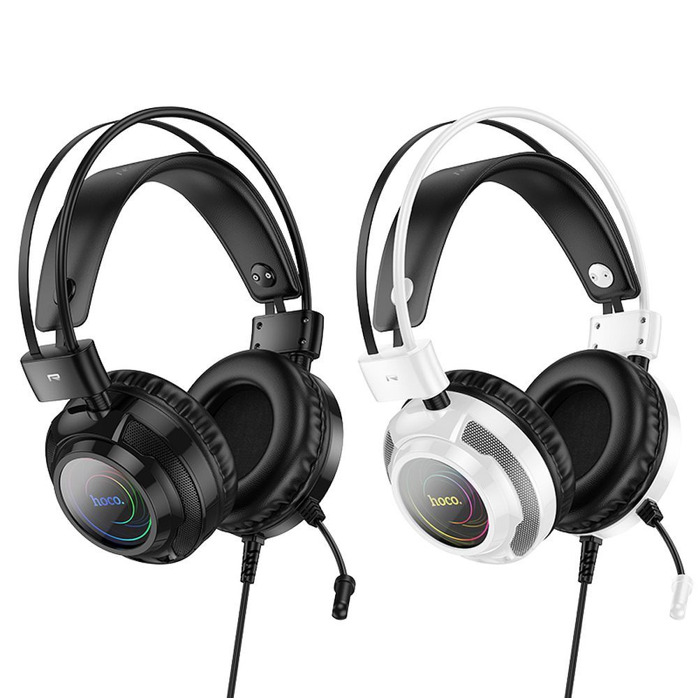 HOCO wire headphones USB A + Jack 3,5 mm with microphone gaming W110 2 m white