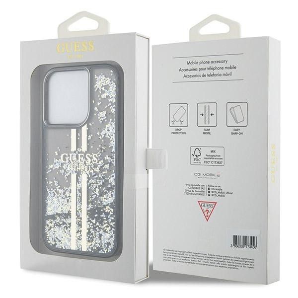GUESS case for IPHONE 15 Pro Max GUHCP15XLFCSEGK (Liquid Glitter Gold Stripes) black